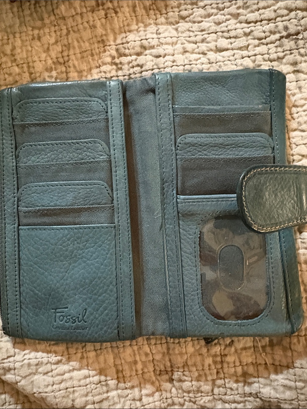 Fossil Teal, Brown and Purple Bird-Print Peace and Love Wallet - Picture 4 of 6